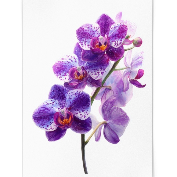 Watercolor Purple Orchids Wall Art Print Unframed - Elegant Floral Serenity - Picture 3 of 6